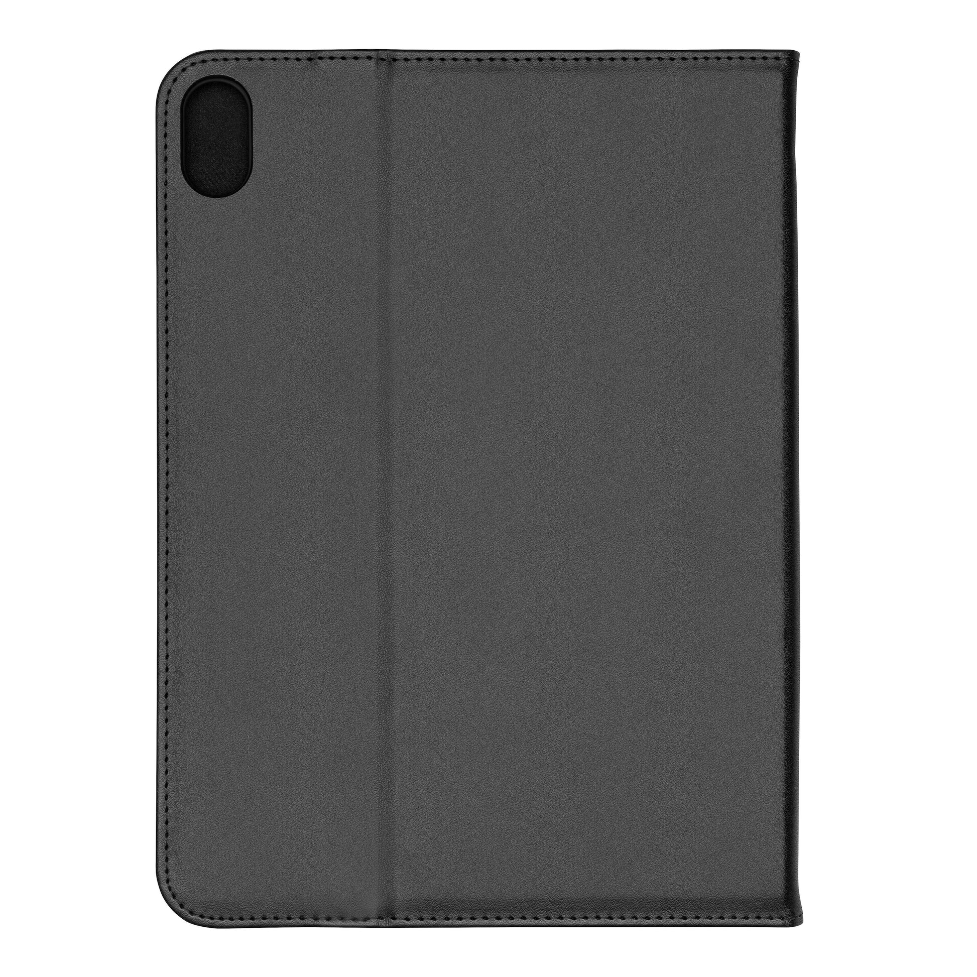 Sort Linocell Slank Swivel cover til iPad 10,9" (10. gen.), kameralhul øverst til venstre, bagside vist, lukket.