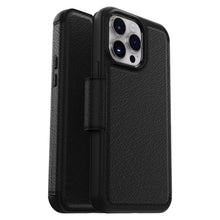 Otterbox Strada mobilcover til iPhone 14 Pro Max sort, læderlook, foldecover og præcise udskæringer til kamera og knapper.