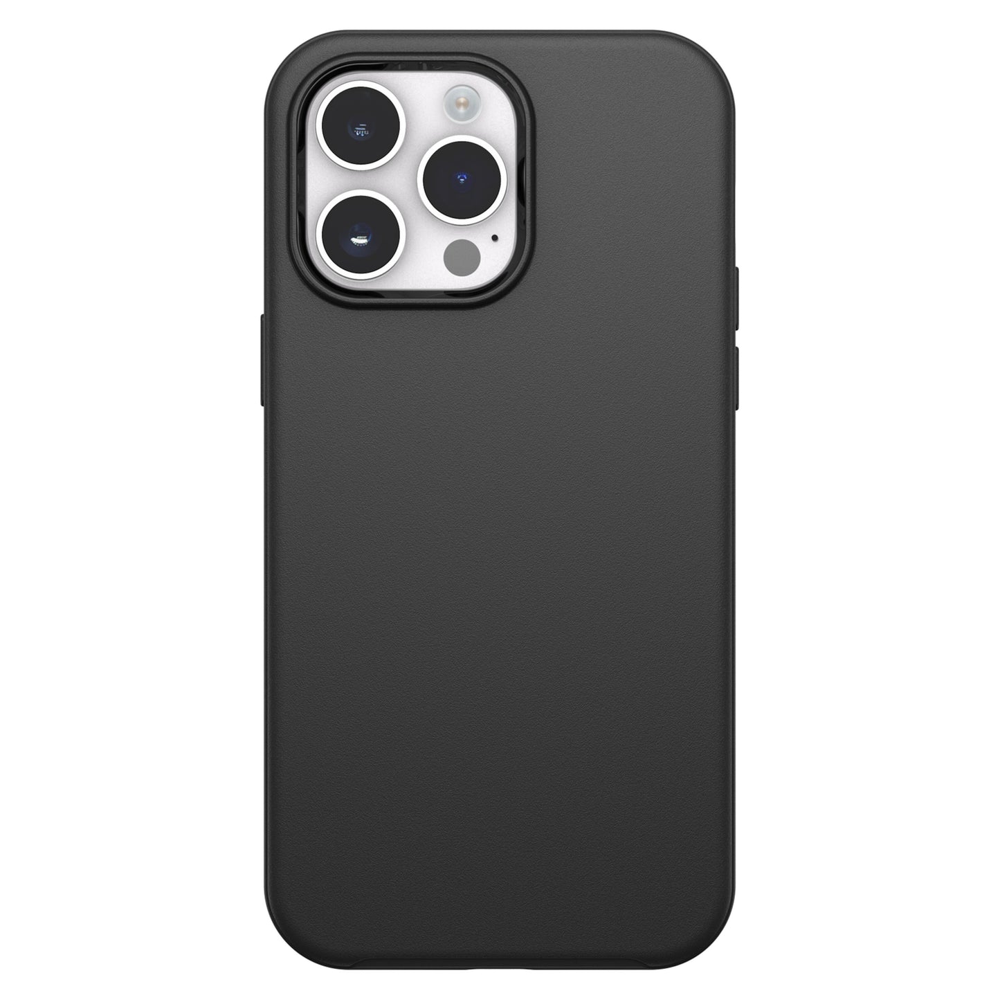 Otterbox Symmetry Plus cover til iPhone 14 Pro Max sort, MagSafe, mat finish, åbning til tre kameraer og blitz øverst venstre.