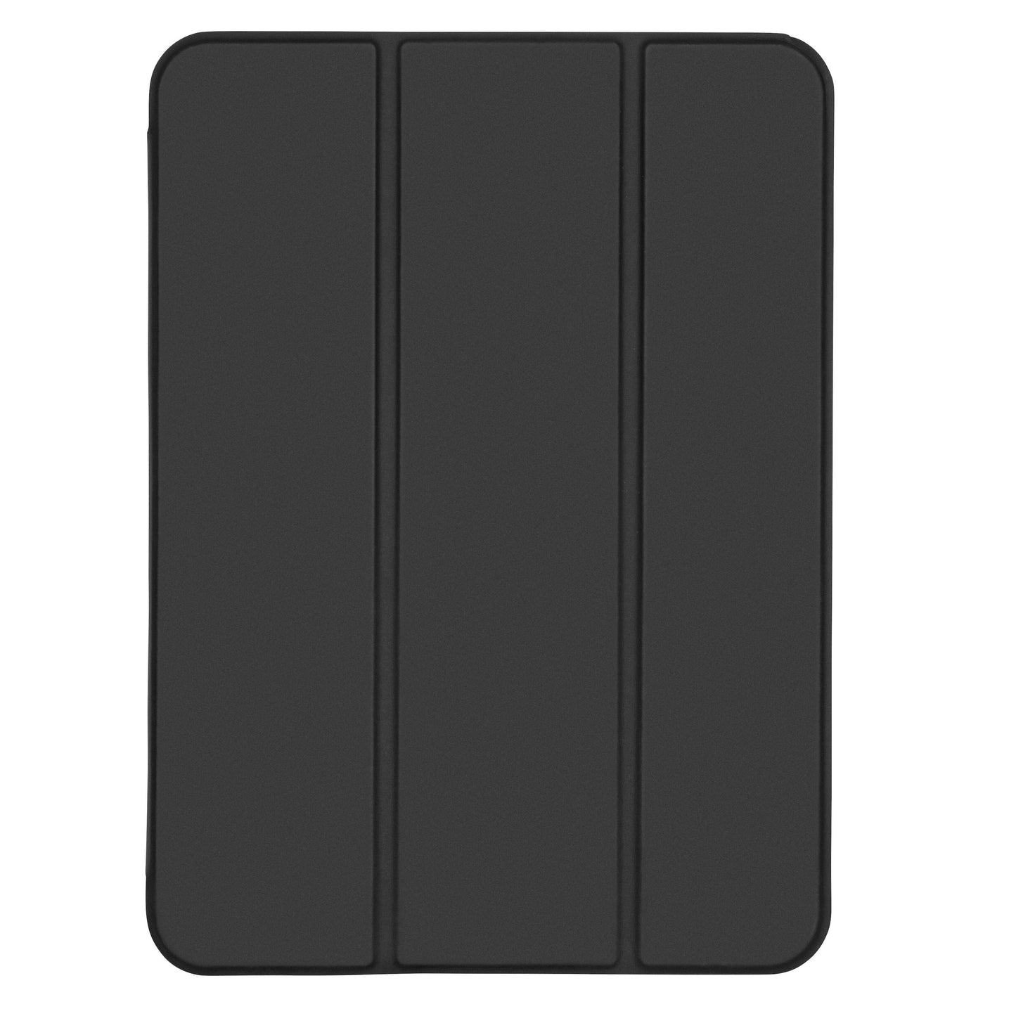 Sort Linocell Tre-lags etui til iPad 10,9 (10. gen.) set fladt og lukket ovenfra.