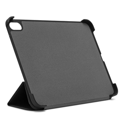 Sort Tre-lags etui til iPad 10,9" (10. gen) med tekstureret grå inderside, forstærkede hjørner og trekantede standere.