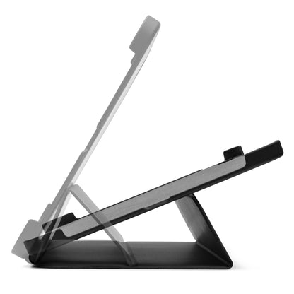 Linocell Tre-lags etui til iPad 10,9" (10. gen) sideview, til justerbare vinkler, sort og transparent.
