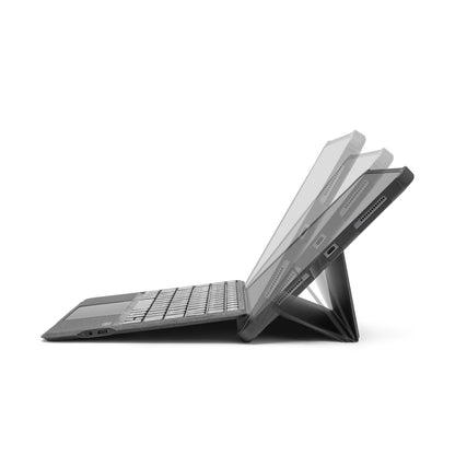 Sidebillede Linocell Tastaturcover til iPad 10,9" Gen 10/11 med Bluetooth tastatur og tre foldbare standpositioner.