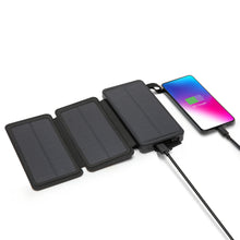 Linocell sort foldbar powerbank med solcelleopladning 20W 8000mAh, oplader smartphone via kabel.
