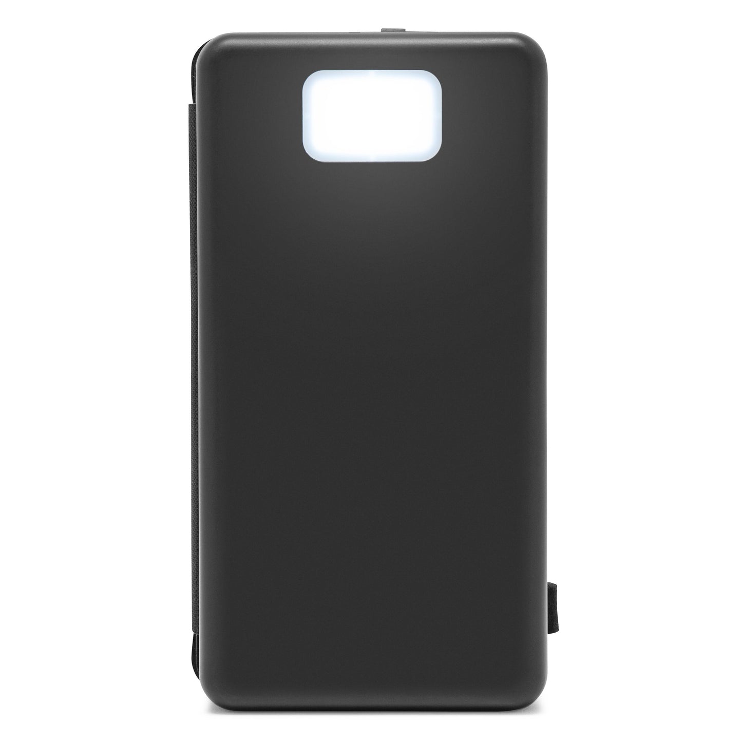 Linocell Powerbank sort, rektangulær, 8000 mAh, solcelleopladning, hvid LED i topcenter, 20 W opladning.