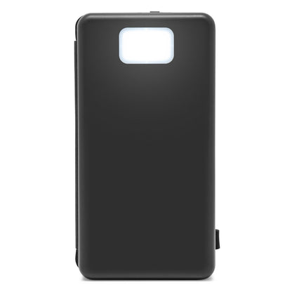 Linocell Powerbank sort, rektangulær, 8000 mAh, solcelleopladning, hvid LED i topcenter, 20 W opladning.