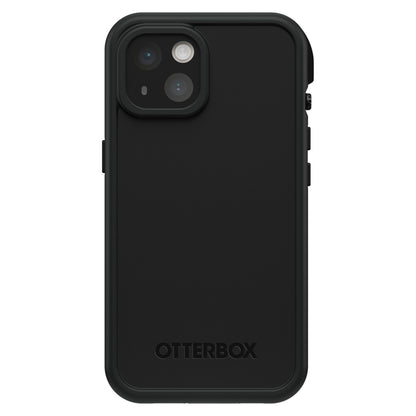 Otterbox Fre mobilcover til iPhone 14 sort med forstærkede hjørner, kameratudskæring og præget Otterbox-logo nederst.