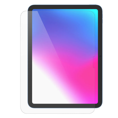 Linocell Elite Extreme hærdet glasbeskytter til iPad 10.9" Gen. 10, transparent, sort ramme, blå-lilla-pink gradient på skærm.