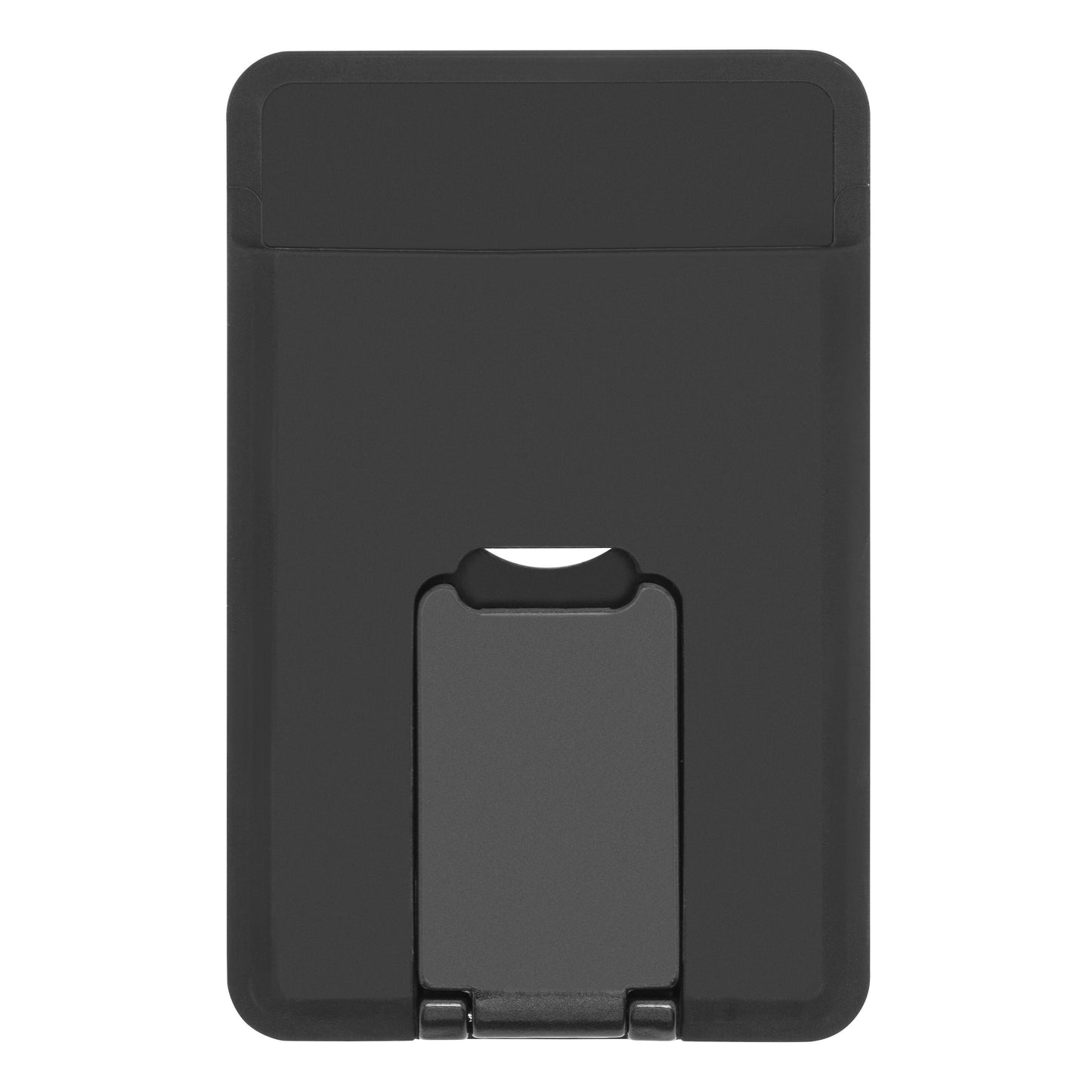 Linocell Magsafe tegnebog med stativ til iPhone, foldet fladt med notch og hængsel synlig nær bunden.