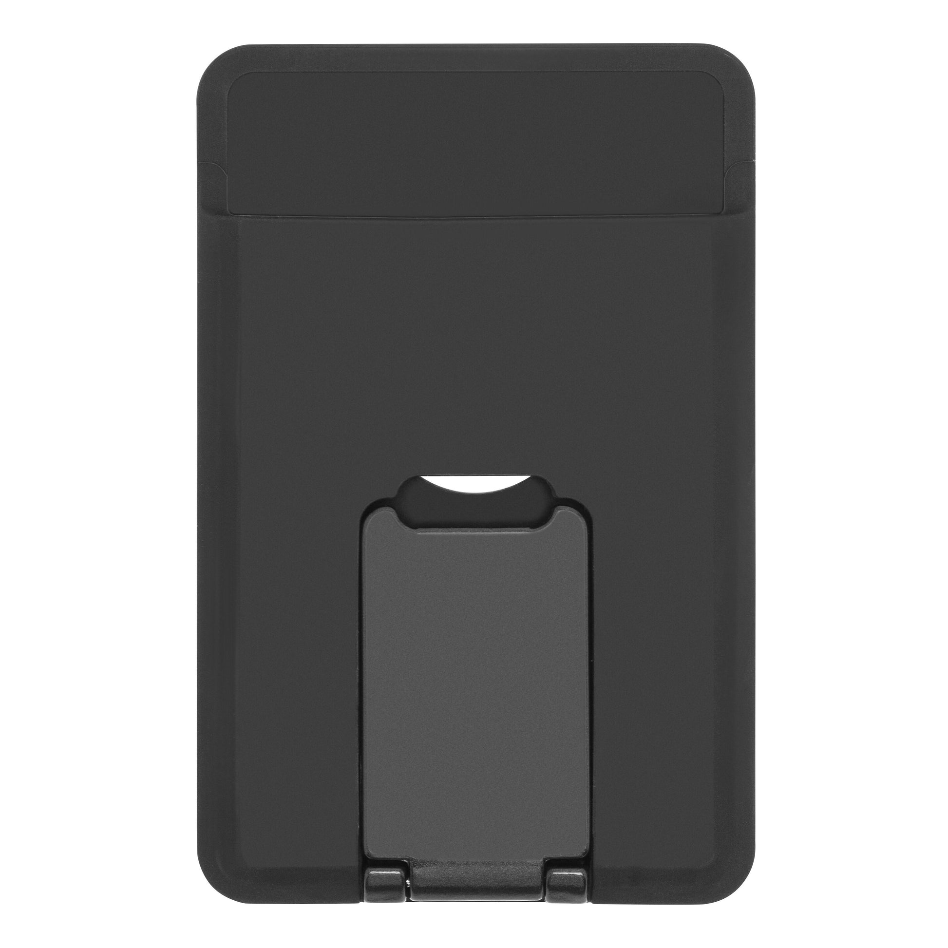 Linocell Magsafe tegnebog med stativ til iPhone, foldet fladt med notch og hængsel synlig nær bunden.