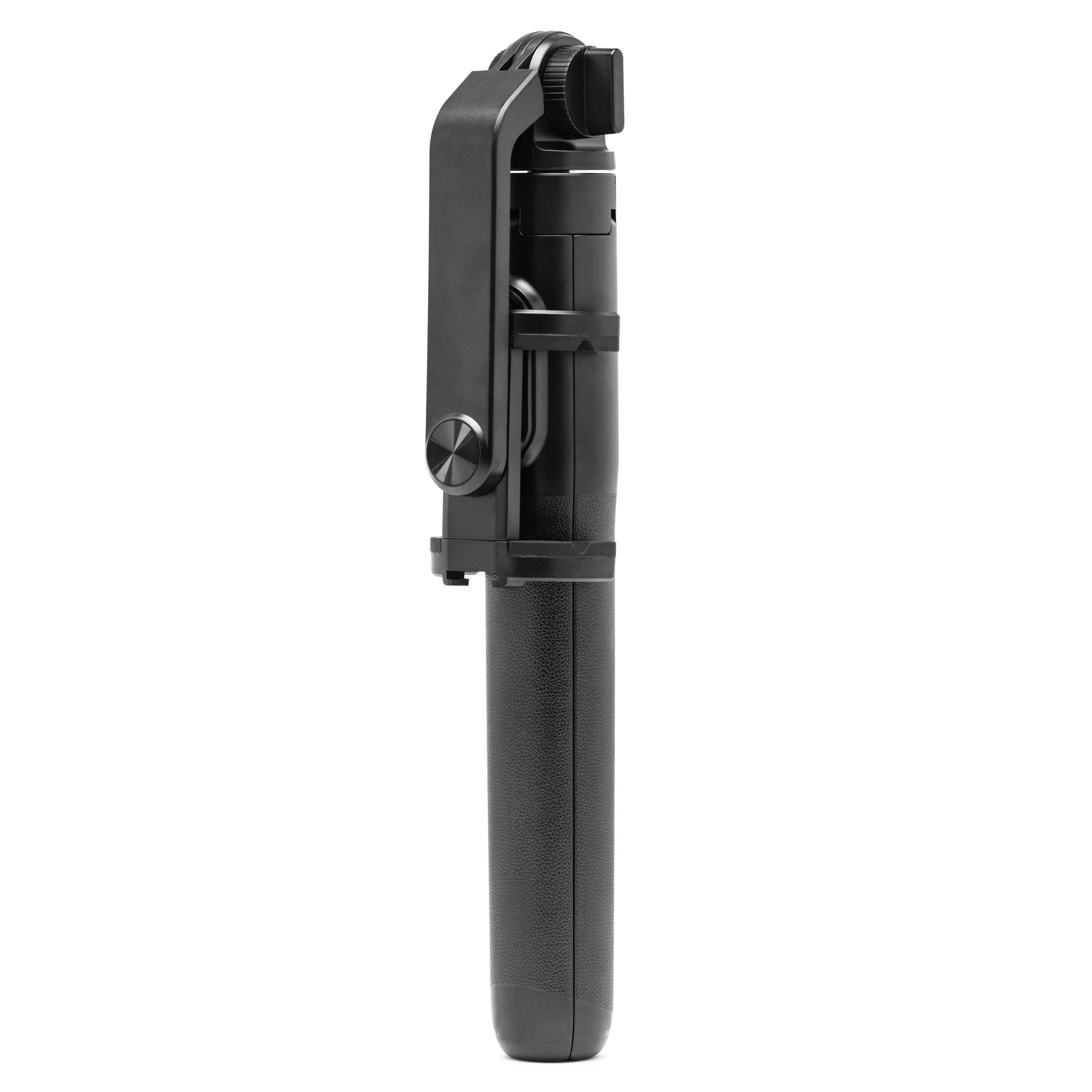 Linocell Selfiestang Pro sort, kompakt, foldbar selfiestick med stativ, Bluetooth-udløser og integreret telefonholder.