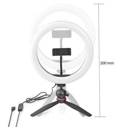 Nedis Ring Light 10" LED ringbelysning, cirkulær, telefonholder i midten, kompakt stativ, kabel fjernbetjening, 200 mm.