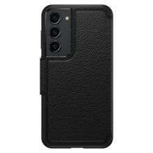 Otterbox Strada læder pung-etui til Galaxy S23 Plus sort med kornet mønster og tre kameraudskæringer.