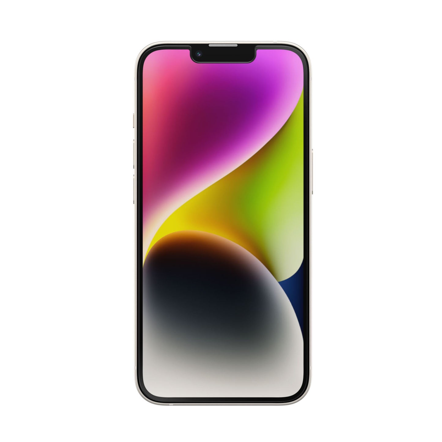 Otterbox Amplify Anti-Micro Skærmbeskytter til iPhone 13, 13 Pro og 14 på smartphone med smal kant og farverig skærm.