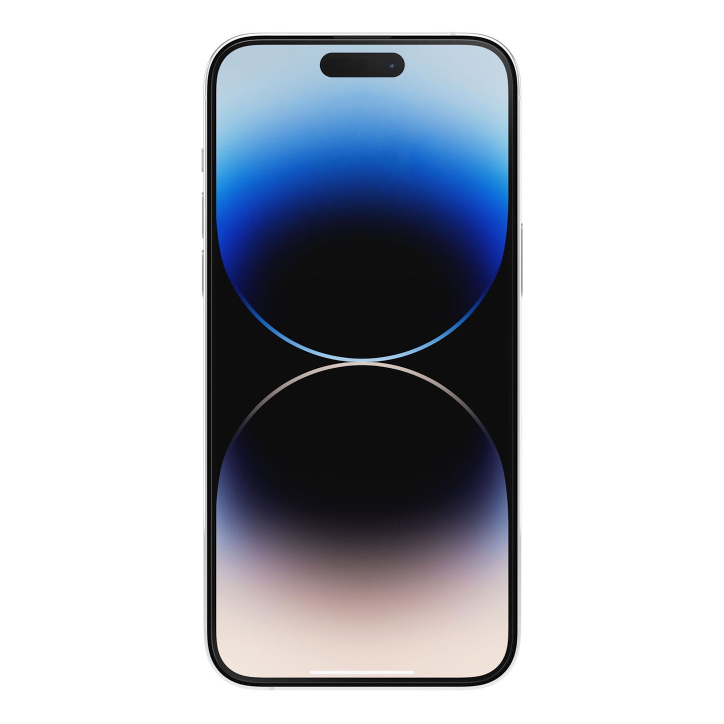 Otterbox Amplify Anti-Micro skærmbeskytter til iPhone 14 Pro Max, sort ramme, blå-sort gradient cirkelbaggrund.