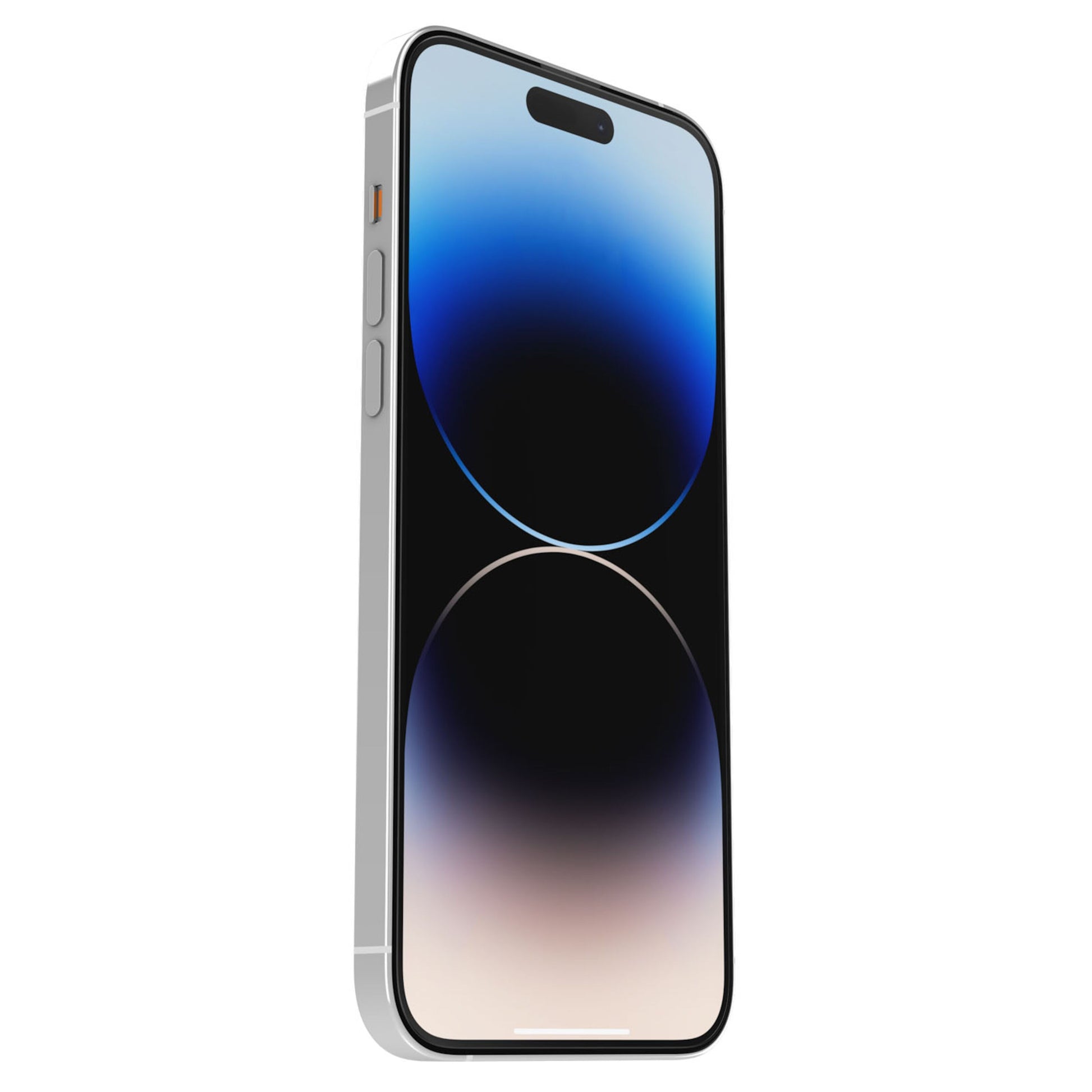 Otterbox Amplify Anti-Micro skærmbeskytter til iPhone 14 Pro Max på mobil med flade sider, sølvkanter og farvedisplay.
