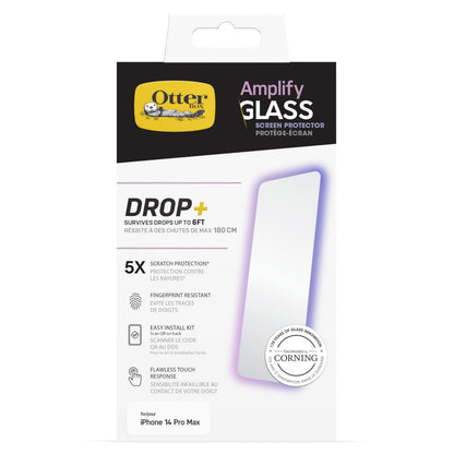 Otterbox Amplify Anti-Micro skærmbeskytter til iPhone 14 Pro Max, 6 ft dropbeskyttelse, ridse- og fingeraftryksresistent.