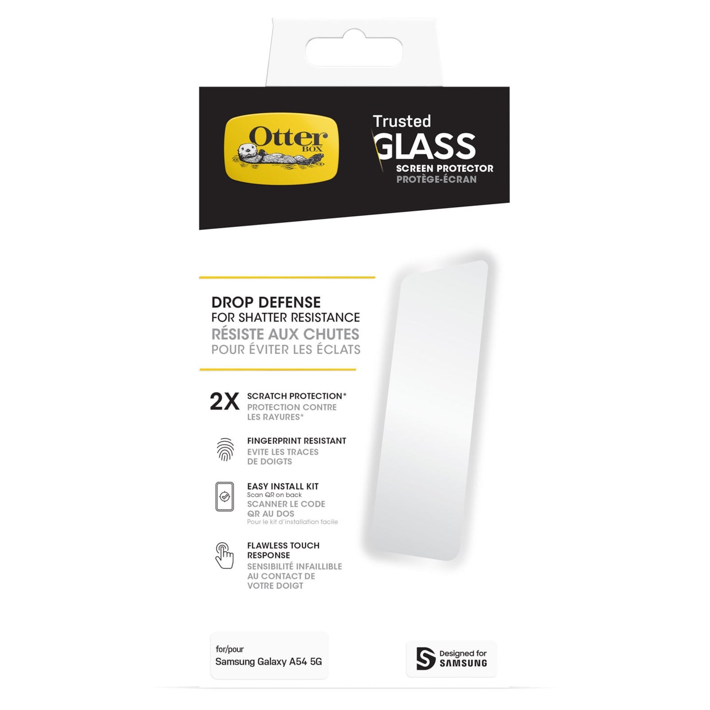 Otterbox skærmbeskyttelse til Samsung Galaxy A54 5G, ridsebeskyttelse, anti-fingeraftryk, installationskit.
