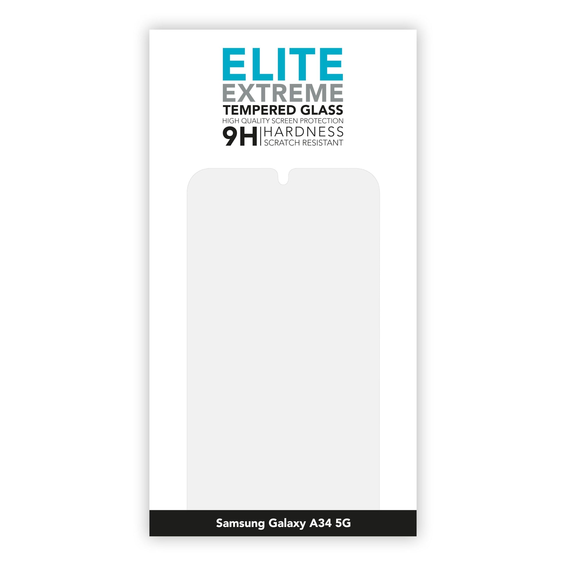 Elite Extreme skærmbeskyttelse til Galaxy A34 5G 9H hærdet glas og ridsefast overflade.