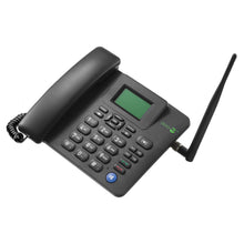 Doro 4100H bordtelefon sort med 4G, numerisk tastatur, lille display, spiralhåndsætledning, ekstern antenne højre side.