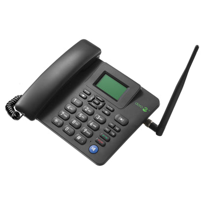 Doro 4100H bordtelefon sort med 4G, numerisk tastatur, lille display, spiralhåndsætledning, ekstern antenne højre side.