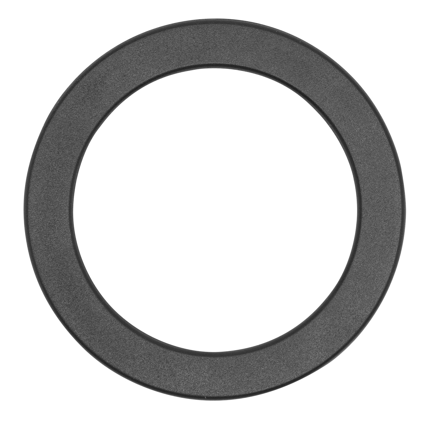 Magnetisk adapter til trådløs opladning, mørkegrå mattering med bred kant og stort åbent center til MagSafe.