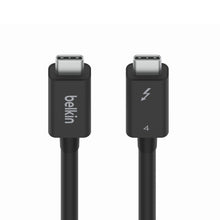Belkin Thunderbolt 4 Aktiv USB-C-kabel 2 m og sort USB-C-kabel med lyn ikon og tallet 4.