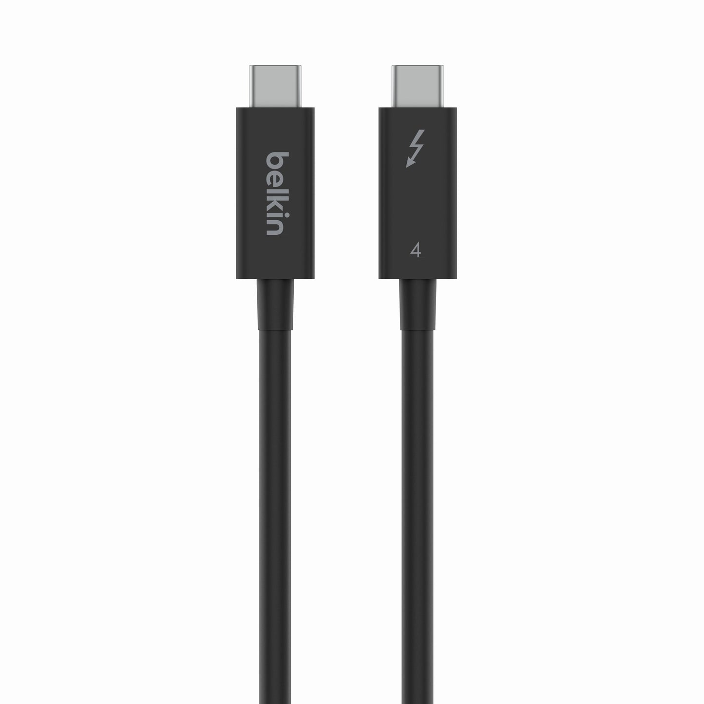 Belkin Thunderbolt 4 aktiv USB-C kabel 2 m, sort, USB-C stik i begge ender, mærket "belkin" og lyn plus tallet 4.