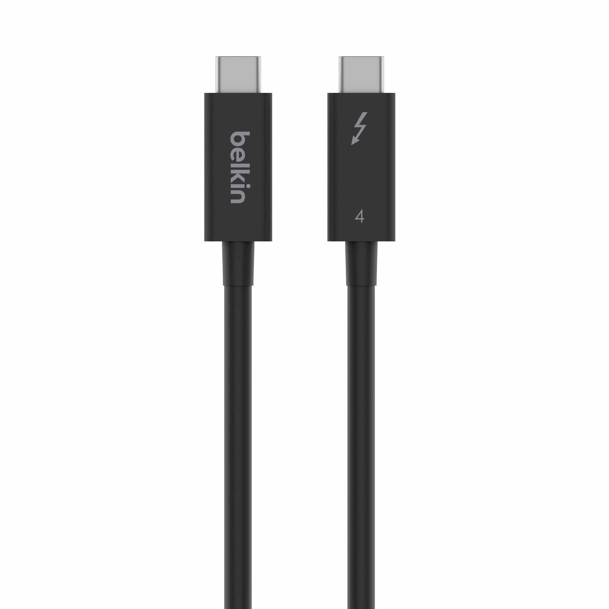 Belkin Thunderbolt 4 aktiv USB-C kabel 2 m, sort, USB-C stik i begge ender, mærket "belkin" og lyn plus tallet 4.