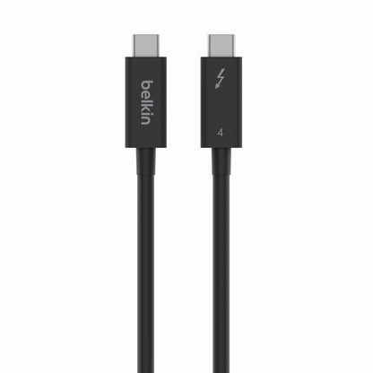 Belkin Thunderbolt 4 aktiv USB-C kabel 2 m, sort, USB-C stik i begge ender, mærket "belkin" og lyn plus tallet 4.