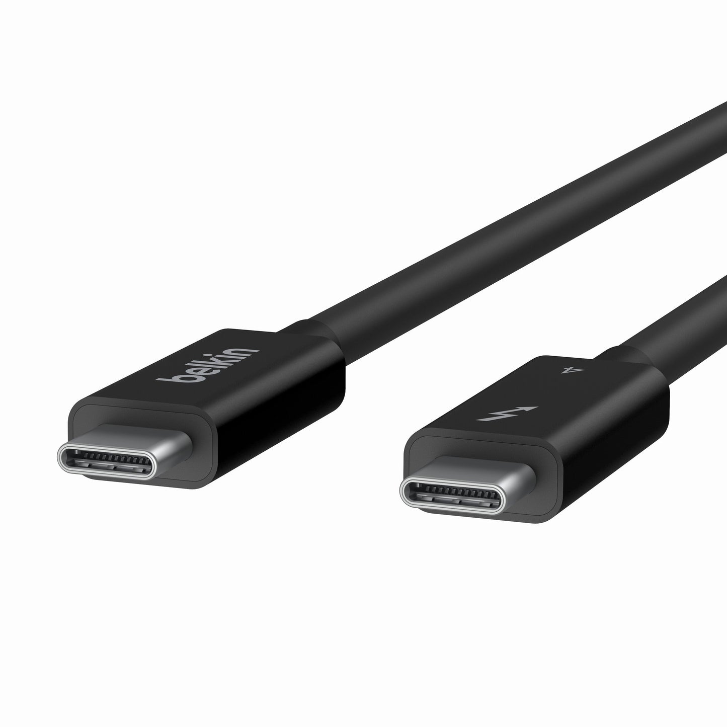Belkin Thunderbolt 4 Aktiv USB-C-kabel 2m sort, én med Belkin-logo, én med lynsymbol.