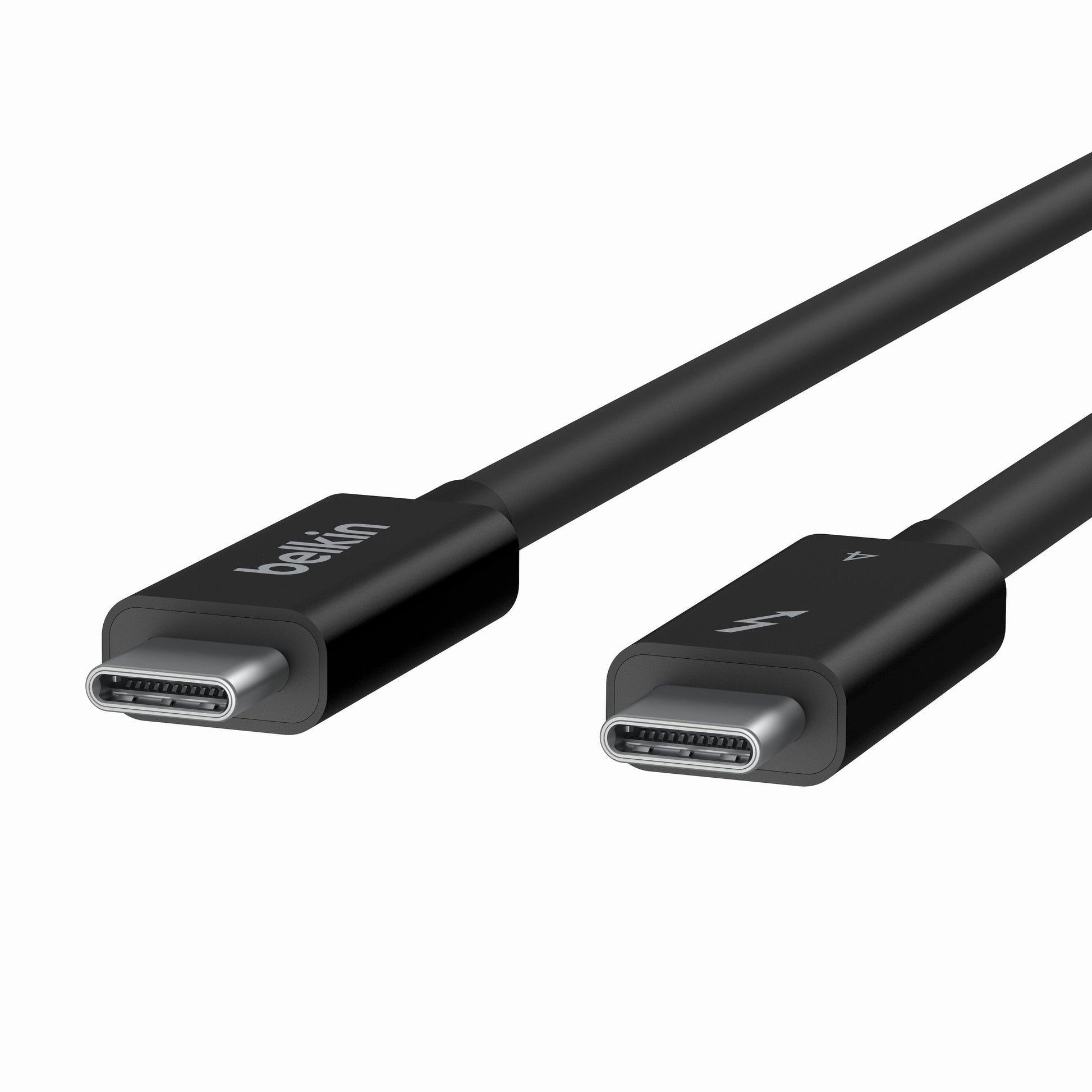Belkin Thunderbolt 4 Aktiv USB-C-kabel 2m sort, én med Belkin-logo, én med lynsymbol.