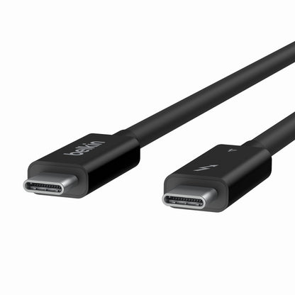 Belkin Thunderbolt 4 Aktiv USB-C-kabel 2m sort, én med Belkin-logo, én med lynsymbol.