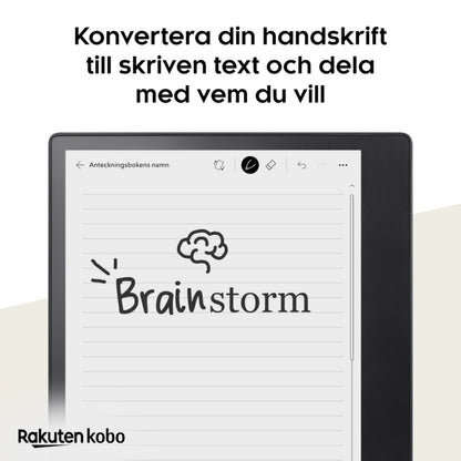 Kobo Elipsa 2E med Kobo Stylus 2, noter vises på skærm, svensk tekst og Kobo-logo i hjørnet.