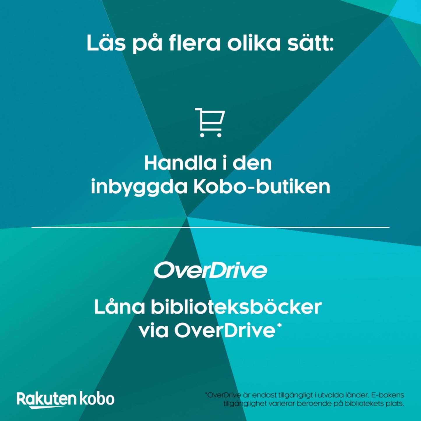 Kobo Notebook Elipsa 2E m. Kobo Stylus 2, info på svensk om Kobo-butik og OverDrive-bibliotek, Kobo-logo nederst tv.