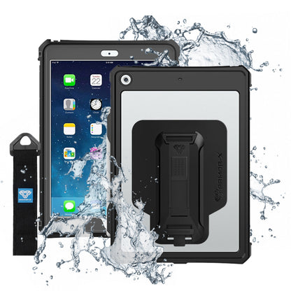 Armor-X vandtæt etui til iPad 10,2", sæt til/bag med håndrem, gripebeslag og X-mount-adapter.