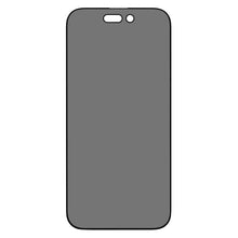 IPhone 15 Pro Max med Linocell Elite Extreme Privacy Glass skærmbeskytter, grå skærm, udskæring til knap og kamera.