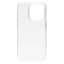 Transparent ultratyndt cover til iPhone 15 Pro, afrundede hjørner, stor rektangulær kameracutout.