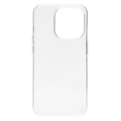 Transparent ultratyndt cover til iPhone 15 Pro, afrundede hjørner, stor rektangulær kameracutout.