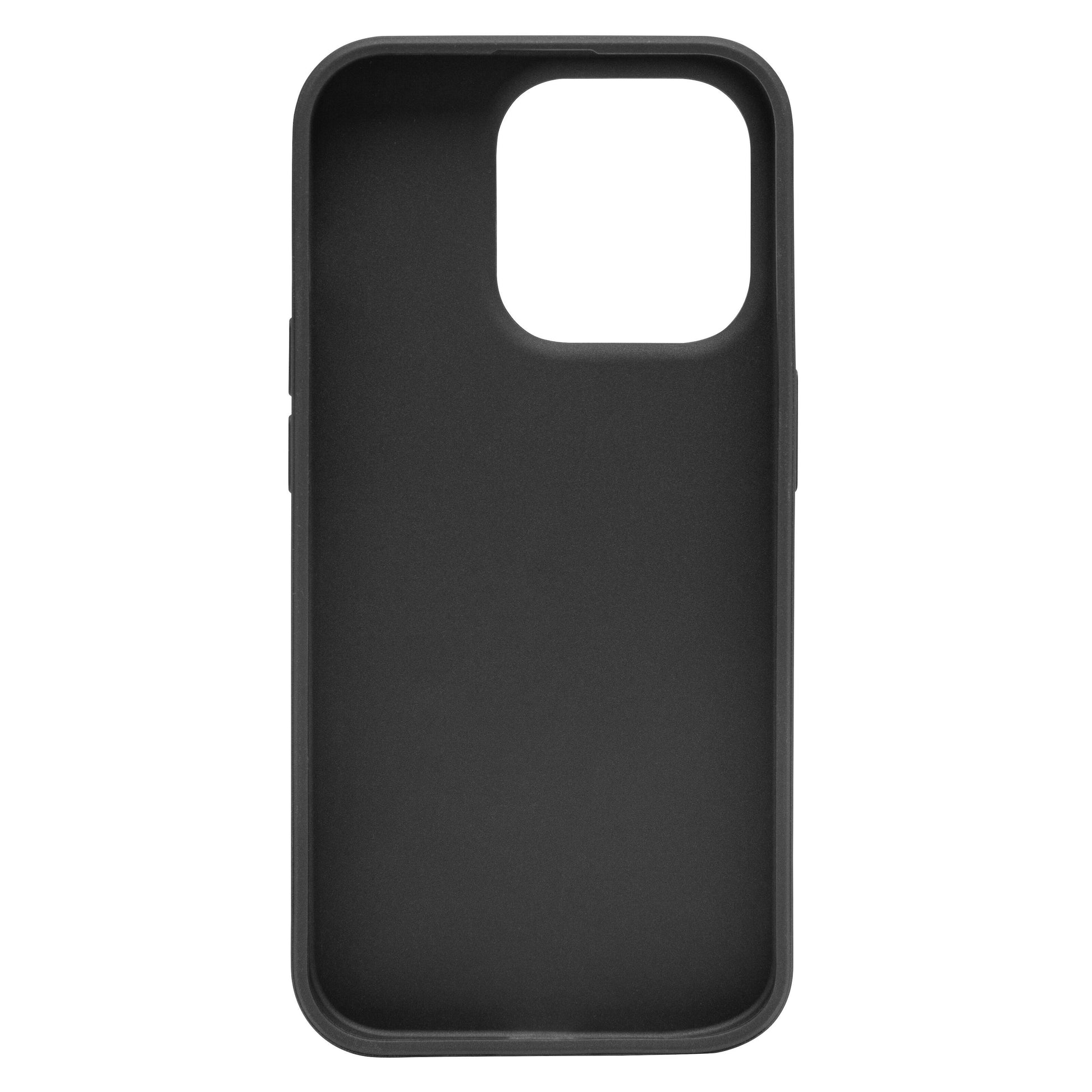 Linocell Second Skin cover til iPhone 15 Pro Sort, sort tyndt cover med stor rektangulær kameraundskæring bagpå.
