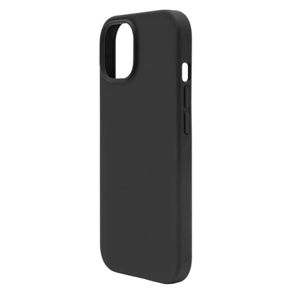 Silikone cover til iPhone 15 sort med afrundede kanter, udskæringer til kamera og knapper, antibakteriel overflade.