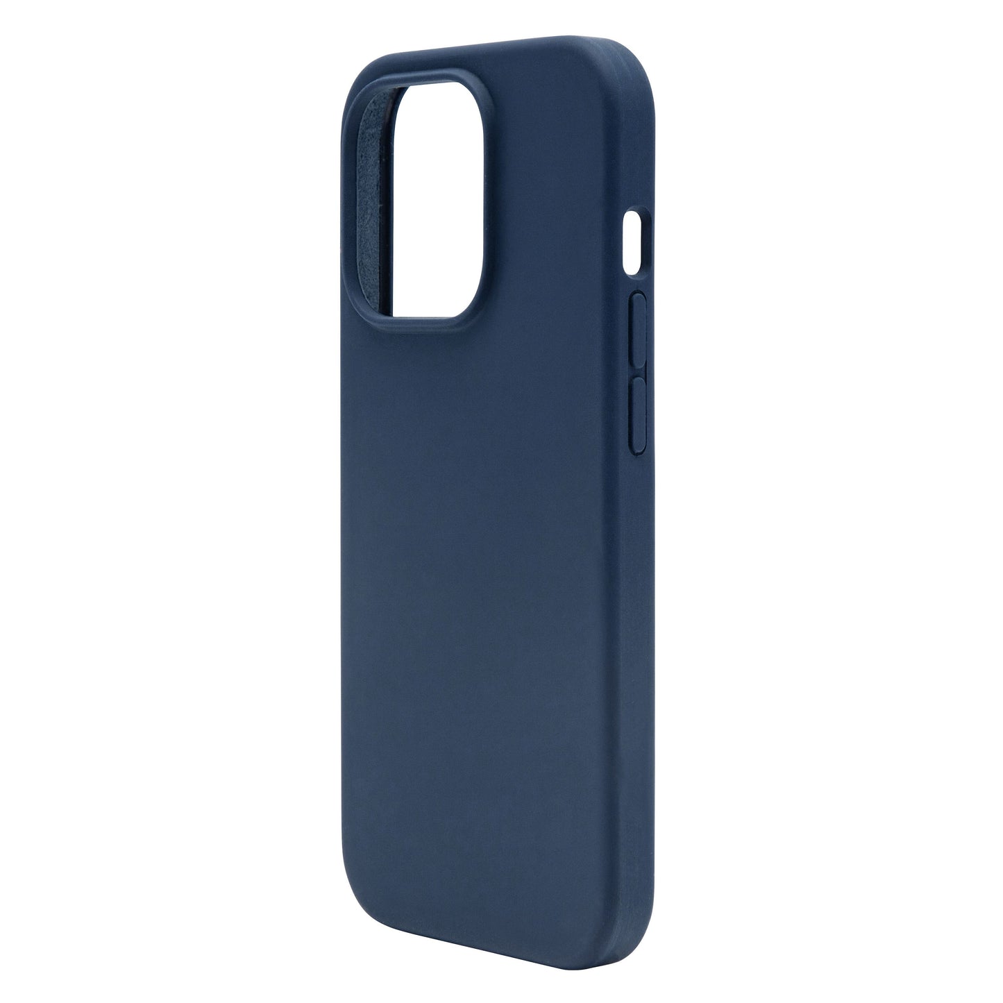 Linocell gummicover til iPhone 15 Pro blå, mat overflade, antibakteriel med udskæringer til kamera, knapper og opladning.