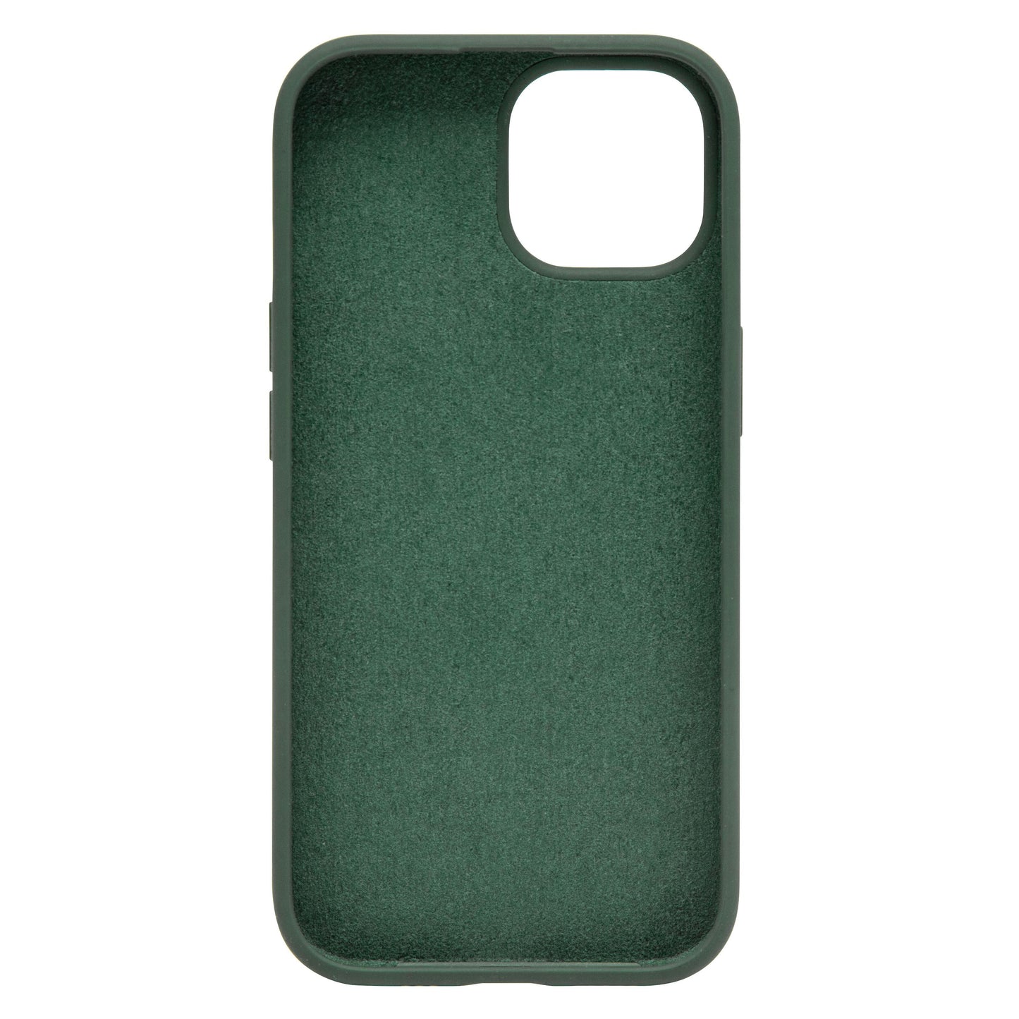 Linocell silikonecover til iPhone 15 grøn, antibakterielt, mørkegrønt, afrundede kanter, åbning til kamera og bagside.