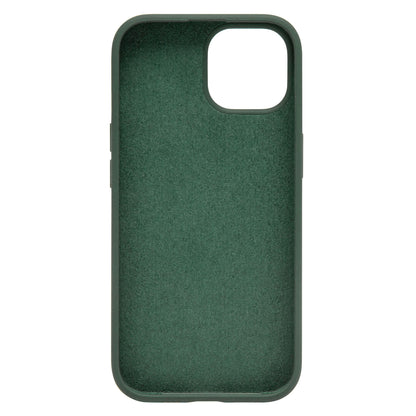 Linocell silikonecover til iPhone 15 grøn, antibakterielt, mørkegrønt, afrundede kanter, åbning til kamera og bagside.