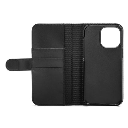 Linocell Mobilpung til iPhone 15 Pro Max sort læder-cover med kortholdere venstre, telefonholder højre, magnetisk lukning.