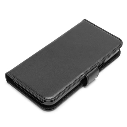 Linocell mobilpung til iPhone 15 Pro Max, sort wallet-cover med magnetisk lukning, vist lukket.