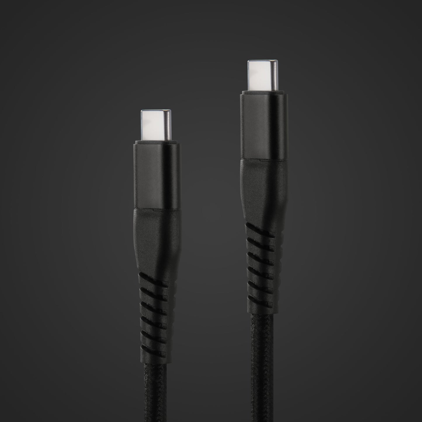 Kevlar USB-C 3.2 kabel sort 1m flettet, stik vender opad, understøtter Power Delivery 100W.