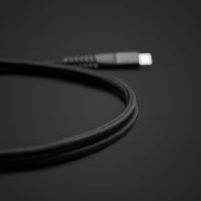 Linocell Premium Kevlar USB-C 3.2 kabel sort 1m, rullet sammen, synlig USB-C stik med Power Delivery 100W.
