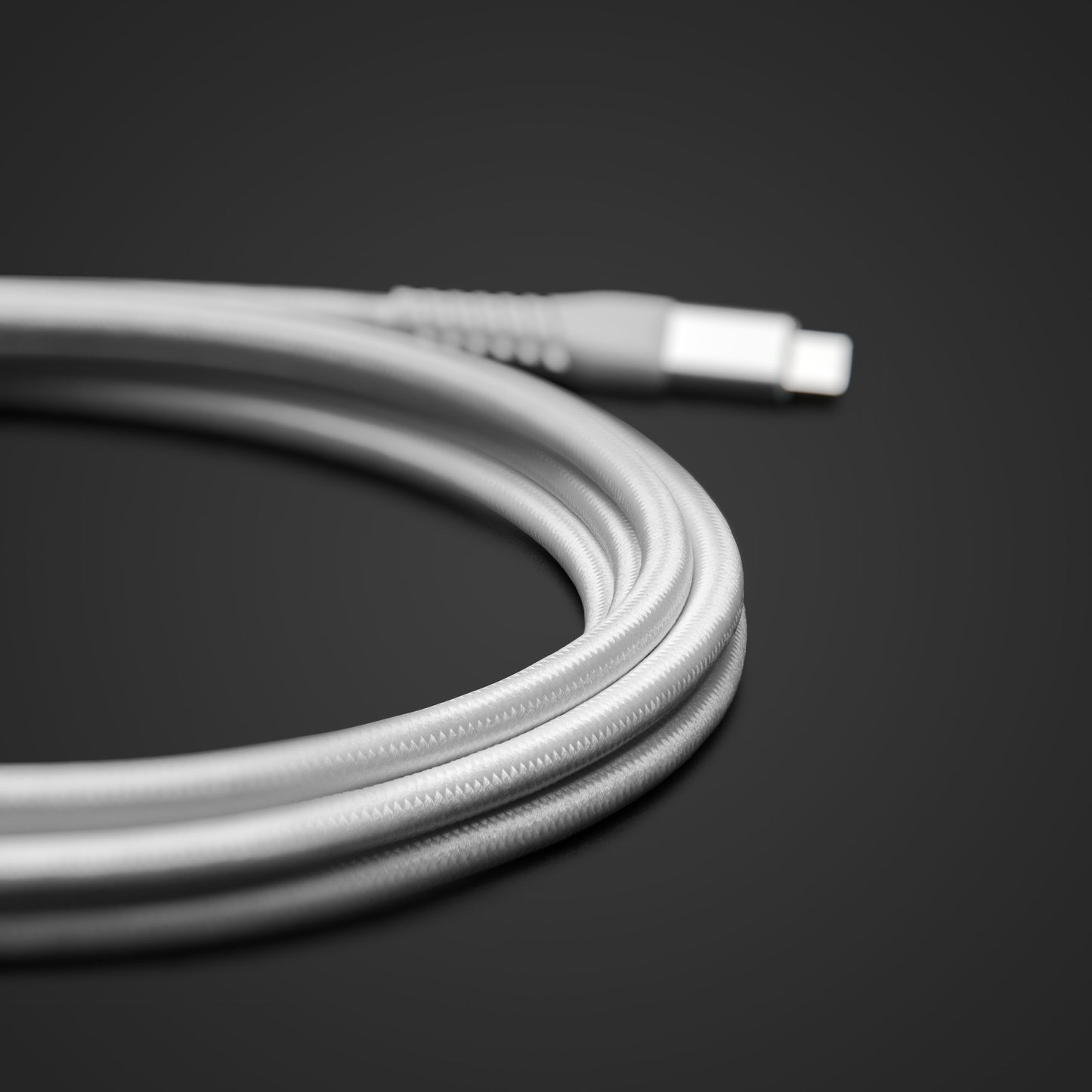 Linocell Premium Kevlar USB-C 3.2 kabel hvid 3 m, USB 3.2 Gen 2 stik i fokus, understøtter 100W opladning.