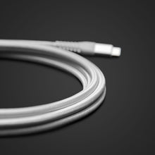 Linocell Premium Kevlar USB-C 3.2 kabel hvid 3 m, USB 3.2 Gen 2 stik i fokus, understøtter 100W opladning.